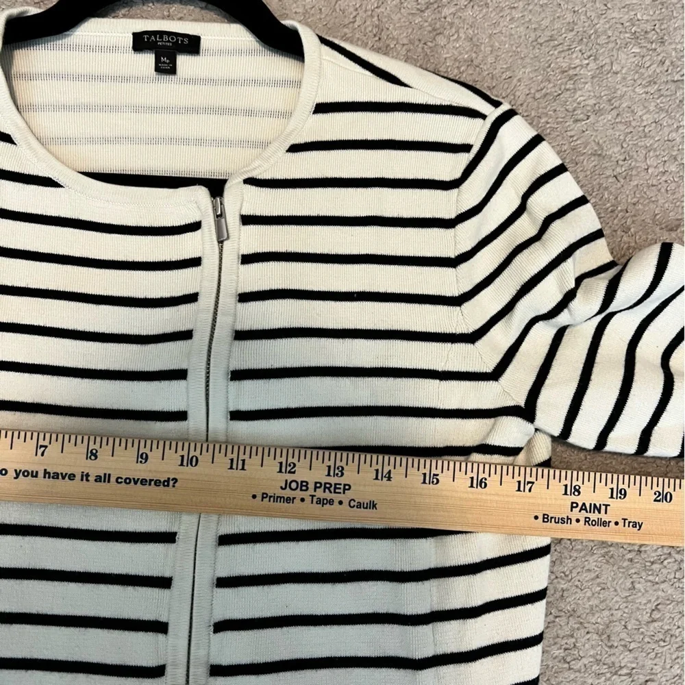 Talbots cream and black stripe full zip up cardigan womens size medium petite - Picture 6 of 7